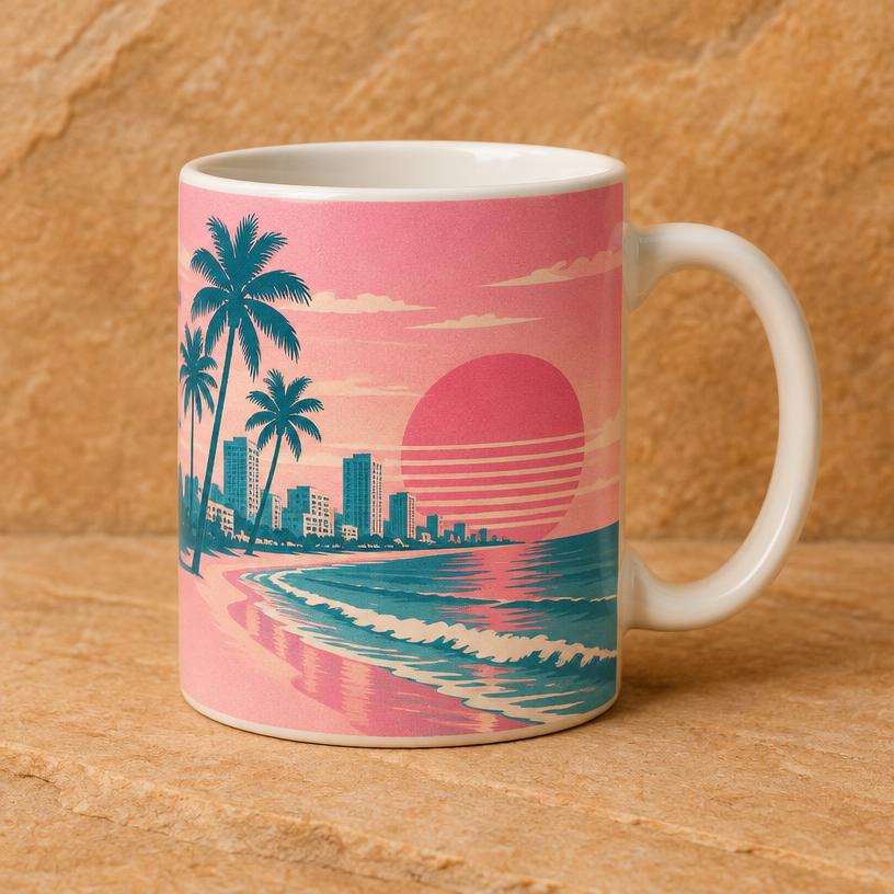 Vice Beach Sunset Mug – Retro City Print